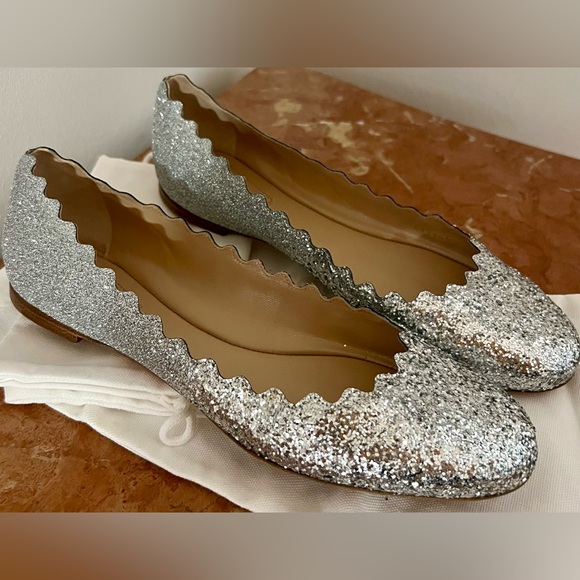 Chloe women Ballets Flat shoes Size 39 Metallics Silver Gray Shoes - Picture 8 of 14